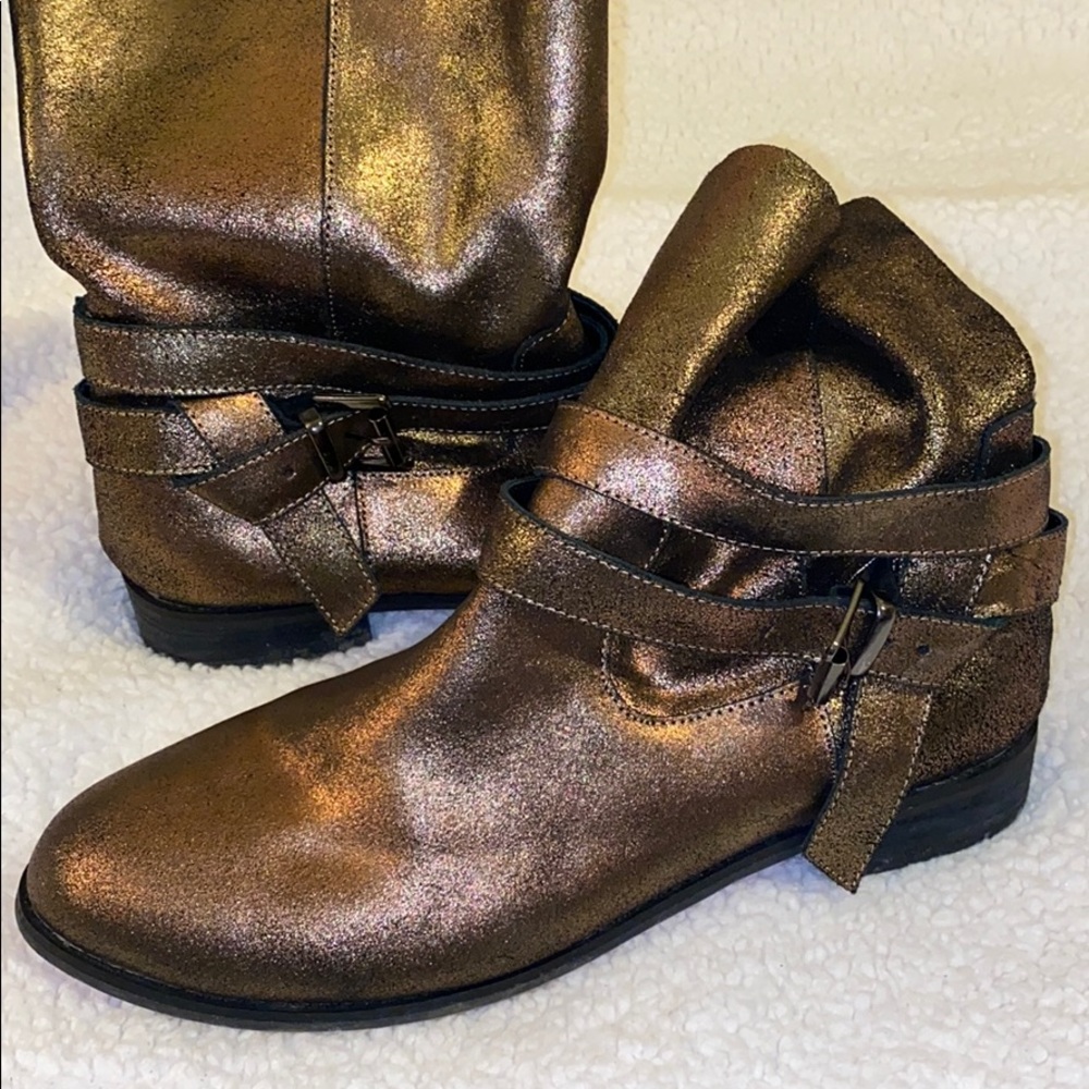 Leather Ankle Booties Bronze Sz 9